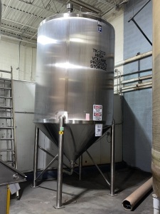 FELDMEIER STAINLESS STEEL VERTICAL STORAGE TANK, 316L, 2,500 GALLON, SINGLE SHELL, CONE BOTTOM, 84" ID, EMPTY WEIGHT APPROX 2,000 LBS, COMPANY ID: TK-233 (2017)