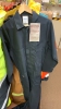 LOT OF ASSTD CLOTHING: RAIN COATS, VESTS, LAB COATS, AND T - SHIRTS WITH ROUND RACK - 8