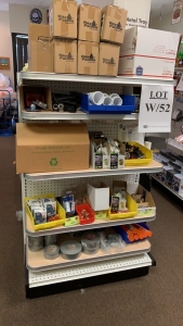 LOT OF ASSTD ITEMS: RAIN COATS, SAFTEY VESTS, BUTANE FUEL, FANCY HEAT, BERNZOMATIC PROPANE, MINI UTILITY LIGHTERS, CAUTION TAPE, DANGER TAPE, HAZARD TAPE, DUCT TAPE, 16 GAUGE PRIMARY WIRE, AUXILIARY LIGHTS, CONNECTORS, HOUSEHOLD GLOVES, LATEX GLOVES, BAKI