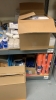 LOT OF ASSTD MEDICAL SUPPLIES: BAND AIDS, STING RELIEF PADS, SPORT TAPE, COHESIVE BANDAGES, BZK TOWELETTE, TONGUE DEPRESSORS, GAUZE PADS WITH 2 RACKS - 6