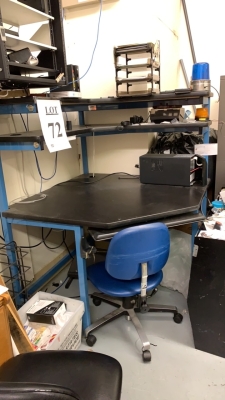 LAB CORNER DESK WITH (2) LAB STOOLS AND 5 DRAWER LATERAL FILE CABINET