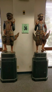 SET OF 2, 7' TALL, WOOD CHINESE EMPEROR STATUES