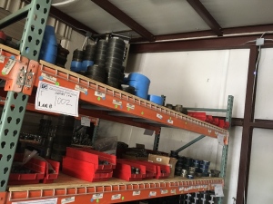 LOT OF STEEL FITTINGS, NIPPLES, AND HEX BUSHINGS.
SCH XXH SMLS NIPPLES 1/2 TO 2 INCH, VARIOUS LENGTHS, 
CI HEX BUSHINGS, VARIOUS SIZES.
FS HEX BUSHINGS, VARIOUS SIZES.
APPROXIMATELY 1425 PIECES ON SHELVES 1 AND 2.
PALLET RACK NOT INCLUDED.
LOCATED IN CARL