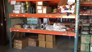 LOT OF MISC STACK VENT VALVES, PILOT ASSEMBLIES, THEIF HATCHES, SAFETY MARKING FLAGS, CAUTION TAPE, DRAIN VALVES, SOLENOID VALVES, TARPS, TURKISH WIPERS.APPROXIMATELY 315 PIECES ON 4 SHELVES AND FLOOR.LOCATED IN CARLSBAD NM.