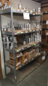 LOT OF MISC ALUMINUM, STEEL, BRASS, AND SCH40 PVC FITTINGS.
BARBED AND QUICK CONNECT HOSE FITTINGS, 
1/2 TO 4 INCH. APPROXIMATELY 650 PIECES.
AS SHOWN ON METAL AND WOOD SHELVES AND FLOOR.
SHELVES NOT INCLUDED.
LOCATED IN CARLSBAD NM.