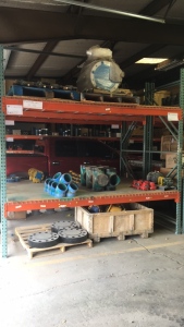 LOT OF MISC CHECK VALVES, FLANGES, THD ELBOWS, THD TEES, LARGE VALVES, CIRCULATING PUMP, AND 1 14 INCH FLANGED TRUNION BALL VALVE. ALL AS SHOWN, APPROXIMATELY 65 PIECES. ALL ON 1 SECTION OF PALLET RACK AND FLOOR.
PALLET RACK NOT INCLUDED.
LOCATED IN CARLS