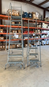 LOT OF (2) ULINE SAFTEY LADDERS: (1) 450LB MAX WITH 10 STEPS & (1) 450LB MAX WITH (6) STEPS (DELAYED PICK UP BUYER WILL BE NOTIFIED) (LOCATION: Jourdanton, TX)