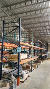 LOT OF 12 SEC. PALLET RACKING, 12FT X 4FT X 8FT , (54) BEAMS W/ WIRE DECKING ( DELAY PICK UP ) BUYERS ARE RESPONSIBLE TO CUT OFF ANY BOLTS, ( LOCATED IN ODESSA TX )