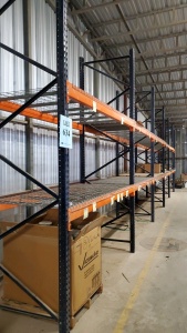 LOT OF 12 SEC. PALLET RACKING, 12FT X 4FT X 8FT , (64) BEAMS 6SEC W/ WIRE DECKING ( DELAY PICK UP ) BUYERS ARE RESPONSIBLE TO CUT OFF ANY BOLTS, ( LOCATED IN ODESSA TX )