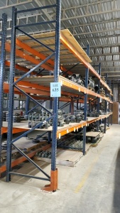 LOT OF 10 SEC. PALLET RACKING, 12FT X 4FT X 8FT , (70) BEAMS W/ WIRE DECKING AND PLAYWOOD ( DELAY PICK UP ) BUYERS ARE RESPONSIBLE TO CUT OFF ANY BOLTS, ( LOCATED IN ODESSA TX )
