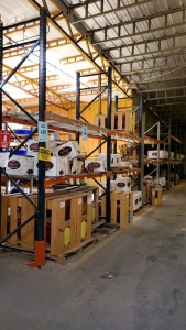 LOT OF 7 SEC. ASST'D PALLET RACKING, (28) BEAMS W/ WIRE DECKING AND PLAYWOOD ( DELAY PICK UP ) BUYERS ARE RESPONSIBLE TO CUT OFF ANY BOLTS, ( LOCATED IN ODESSA TX )