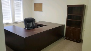 U SHAPE DESK, (2) BOOKCASES, (3) CHAIRS, CLOCK (LOCATED IN ODESSA TX )