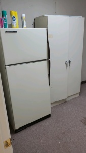 GE REFRIGERATOR AND STORAGE CABINET (LOCATED IN ODESSA TX )