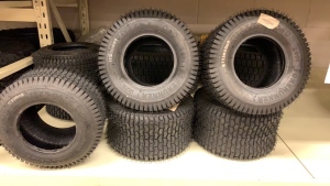 LOT OF ASST'D ROADGUIDER AND FOREUNNER TIRES (2) ST205/75R14, (4) 13X6.50-6, (3) 13X5.0-6, (3) ST205/75R15, (1) AT25X8-12 (1) AT25X10-12, (1) 18.5X8.5-8 AND (1) 20X8.00-8 (ROW 27)