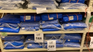 LOT OF ASST'D RAM BLUE TARPS (17) 20 FT X 40 FT (ROW 16)