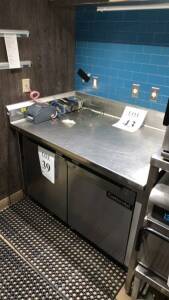 53"X 34" STAINLESS STEEL PREP TABLE WITH 81"X 14" STAINLESS STEEL SHELVE (LOCATION PANTRY)