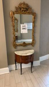 VINTAGE END TABLE WITH MARBLE TOP AND MIRROR, (LOCATION: WARDMAN TOWER)