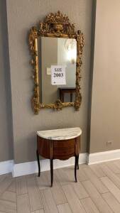 VINTAGE END TABLE WITH MARBLE TOP AND MIRROR, (LOCATION: WARDMAN TOWER)