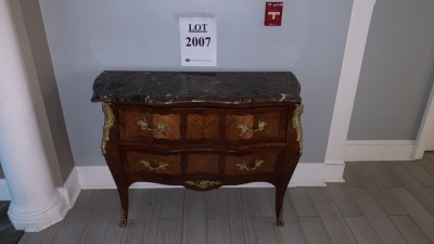 VINTAGE FRENCH MARBLE TOP COMMODE 34 INCH W X 17 INCH D X 33 INCH H, (LOCATION: WARDMAN TOWER)