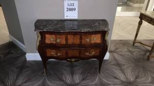 VINTAGE FRENCH MARBLE TOP COMMODE 34 INCH W X 17 INCH D X 33 INCH H, (LOCATION: WARDMAN TOWER)