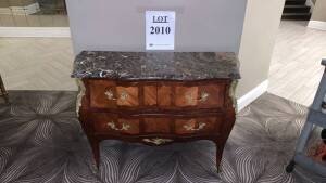 VINTAGE FRENCH MARBLE TOP COMMODE 34 INCH W X 17 INCH D X 33 INCH H (CRACKED MARBLE), (LOCATION: WARDMAN TOWER)