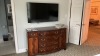 SUITE 1360 ASSTD VINTAGE FURNITURE: DINING ROOM TABLE WITH (8) CHAIRS, WOOD HUTCH, SIDE CHAIRS, SOFA, TABLE TOP COMMODE, MIRRORS, (2) SAMSUNG 50 INCH TELEVISIONS, BED FRAME WITH NIGHT STAND, SMALL WOOD DESK, IRON, MINI FRIDGE ( NO FIXTURES: LIGHT FIXTURES - 10