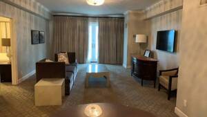 ROOM 1320 FURNITURE: KING SIZE BED FRAME, DESK WITH CHAIR, KEURIG COFFEE MAKER, MINI FRIDGE, LAMPS, NIGHT STANDS, COFFEE TABLE, SOFA (2) SAMSUNG TELEVISIONS& IRON ( NO FIXTURES: LIGHT FIXTURES, TOILET, SINK, TUB, ETC NOT INCLUDED), (LOCATION: WARDMAN TOWE