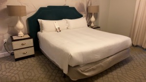 ROOM 2341 FURNITURE: KING SIZE BED FRAME, CHAIR, KEURIG COFFEE MAKER, MINI FRIDGE, LAMPS, (2) SAMSUNG TELEVISION, NIGHT STAND, DESK WITH CHAIR, SOFA, MARBLE TOP TABLE, COFFEE TABLE WITH CHAIRS & IRON ( NO FIXTURES: LIGHT FIXTURES, TOILET, SINK, TUB, ETC N
