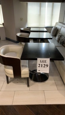 LOT OF (3) SQUARE WOOD TABLE WITH CHROME BASE, (3) LILY JACK SIDE CHAIRS (3) SECTION BOOTH (LOCATION: 10TH FLOOR CONCIERGE LOUNGE)