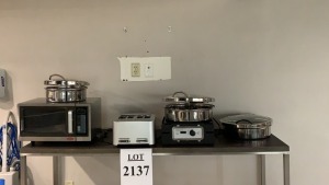 LOT OF KITCHEN APPLIANCES: D.W HABER & SON INDUCTION RANGE WITH HEATING TRAYS, COOKTEK MODEL: MCD1800, GENERAL COOKING MICROWAVE MODEL: GEW1000E, BREVILLE TOASTER (LOCATION: 10TH FLOOR CONCIERGE LOUNGE)