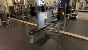 LIFE FITNESS BENCH PRESS MODEL: S0FB-0102-102 WITH ASSTD WEIGHTS AND STAND (LOCATION: FITNESS CENTER)