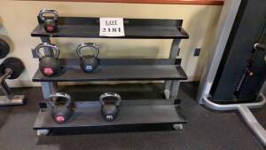 LOT OF ASSTD KETTLEBELL WEIGHTS WITH STAND (LOCATION: FITNESS CENTER)