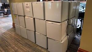 LOT OF (45) ASSTD WHITE MINI FRIDGES (LOCATION: MAIN LOBBY NEXT TO HARRYS PUB)