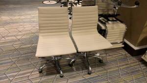 LOT OF (50) CHARTER FURNITURE WHITE PNEUMATIC CHAIRS (MUST TAKE LOTS AS STACKED, PLEASE INSPECT) (SOME HAVE RIPS AND LOOSE FABRIC) (LOCATION: MAIN LOBBY)