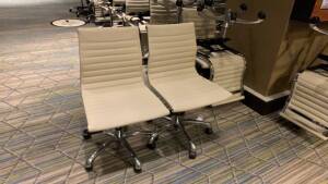 LOT OF (50) CHARTER FURNITURE WHITE PNEUMATIC CHAIRS (MUST TAKE LOTS AS STACKED, PLEASE INSPECT) (SOME HAVE RIPS AND LOOSE FABRIC) (LOCATION: MAIN LOBBY)