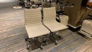 LOT OF (50) CHARTER FURNITURE WHITE PNEUMATIC CHAIRS (MUST TAKE LOTS AS STACKED, PLEASE INSPECT) (SOME HAVE RIPS AND LOOSE FABRIC) (LOCATION: MAIN LOBBY)