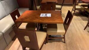 LOT OF (2) RECTANGLE WOOD TOP TABLE AND METAL BASE 42 INCH X 30 INCH WITH (4) CHAIRS EACH (LOCATION: HARRYS PUB)