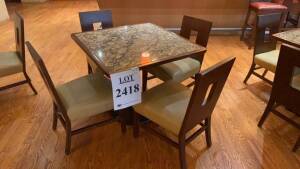 LOT OF (15) GRANITE TOP SQUARE TABLE AND METAL BASE 36 INCH X 36 INCH WITH (4) CHAIRS EACH (LOCATION: STONES THROW RESTAURANT)