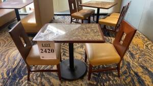 LOT OF (15) GRANITE TOP RECTANGLE TABLE AND METAL BASE 36 INCH X 24 INCH WITH (2) CHAIRS EACH (LOCATION: STONES THROW RESTAURANT)