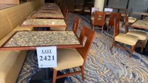 LOT OF (9) GRANITE TOP RECTANGLE TABLE AND METAL BASE 36 INCH X 24 INCH WITH (1) CHAIR EACH (LOCATION: STONES THROW RESTAURANT)