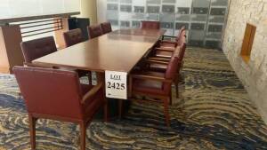 LOT OF (3) WOOD TOP TABLES AND METAL BOTTOM 42 INCH X 42 INCH WITH (10) CHAIRS TOTAL (LOCATION: STONES THROW RESTAURANT)