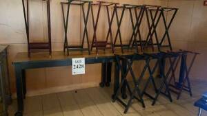 LOT OF ASSTD TABLES, FLAT TRAY STANDS CHILD HIGH CHAIRS & PICTURE FRAMES (LOCATION: STONES THROW RESTAURANT)