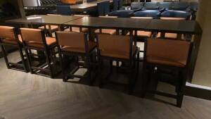 LOT OF (6) SQUARE WOOD TABLES 30 INCH X 27 INCH WITH (2) CHAIRS EACH (LOCATION: LOBBY LOUNGE)