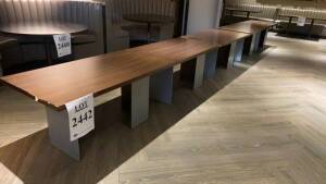 LOT OF (5) WOOD TOP RECTANGLE COFFEE TABLES 54 INCHES X 30 INCHES (WOOD CHIPPED ON EDGES) (LOCATION: LOBBY LOUNGE)