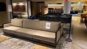 DOUBLE SIDED SOFA WITH WOOD FRAME APPROX. 125 INCH X 60 INCH WITH CHARGING OUTLET WITH RUG 274 INCH X 162 INCH AND (2) LAMPS (LOCATION: LOBBY LOUNGE)