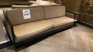LOT OF (2) SOFAS WITH WOOD FRAME 96 INCH X 30 INCH AND (3) SIDE TABLES (LOCATION: LOBBY LOUNGE)