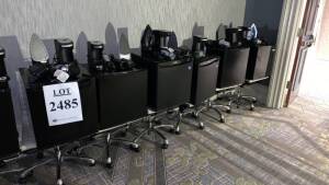 LOT OF (31) BLACK MINI FRIDGES, (31) ALARM CLOCKS, (31) IRONS, (31) HAIR DRYERS & (31) WHITE OFFICE CHAIRS (SOME ARE RIPPED) (LOCATION: MAIN LOBBY MARYLAND ROOM A PARK TOWER SIDE)