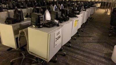 LOT OF (26) WHITE MINI FRIDGES, (26) ALARM CLOCKS, (26) IRONS, (26) HAIR DRYERS & (26) WHITE OFFICE CHAIRS (SOME ARE RIPPED) (LOCATION: MAIN LOBBY MARYLAND ROOM A PARK TOWER SIDE)