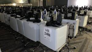LOT OF (24) WHITE MINI FRIDGES, (24) ALARM CLOCKS, (24) IRONS, (24) HAIR DRYERS & (24) WHITE OFFICE CHAIRS (SOME ARE RIPPED) (LOCATION: MAIN LOBBY MARYLAND ROOM A PARK TOWER SIDE)