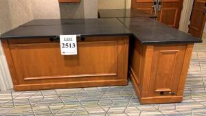 LOT OF (6) WOOD PORTABLE COUNTERS APPROX. 70 INCH X 27 INCH & (1) WOOD PORTABLE COUNTER APPROX. 70 INCH X 20 INCH (LOCATION: MAIN LOBBY NEXT TO BIG SALON TOWER SIDE)